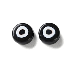 Черный Непрозрачные акриловые бусины, плоские круглые с сглаза, чёрные, 10.5x4.5 мм, отверстие : 1.8 мм