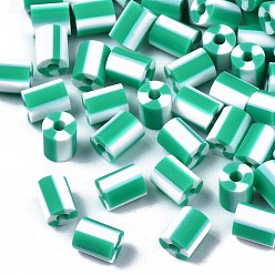 Medium Sea Green Handmade Polymer Clay Beads,  3 Tone, Column, Medium Sea Green, 5x2.5~6.5mm, Hole: 1.8mm