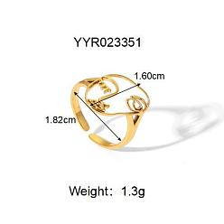 Body 304 из нержавеющей стали Манжета кольца для женщин, реальный 18 k позолоченный, абстрактное лицо, 16.2 мм, внутренний диаметр: 18.2 мм
