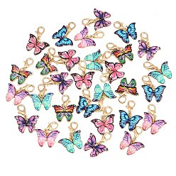 Mixed Color 30Pcs 6 Colors Alloy Enamel Pendant Decorations, Butterfly, with Alloy Lobster Claw Clasps, Light Gold, Mixed Color, 29mm, 5pcs/color