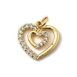 Настоящее золото 18K Латунные микро проложить кубического циркония подвески, сердце прелести, без свинца и без кадмия, долговечный, с целью перехода в кольце, реальный 18 k позолоченный, 13x14x2 мм, отверстие : 3 мм