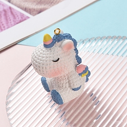 Стально-синий Подвески из смолы, единорог, с золотой гальванической железной фурнитурой, стальной синий, 55x35 мм