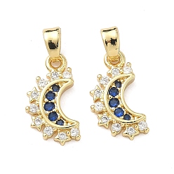 Настоящее золото 16K Латунные микро проложить кубического циркония подвески, Луна прелести, реальный 16 k позолоченный, 15.5x9x2.5 мм, отверстие : 4.5x3 мм