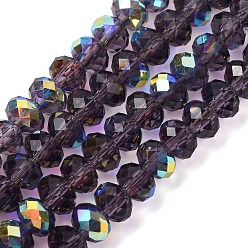 Темно-синий  Шифер Гальванизируйте прозрачное стекло бисер нитей, рондель, с покрытием AB цвета, с половиным покрытием, граненые, темный сланец синий, 6x4 мм, отверстие : 1 мм, около 98~100 шт / нитка, 16.93~18.39'' (43~46.7 см)