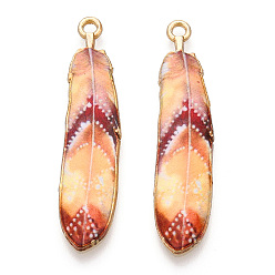 Мокасин Стойки подвески обшивки сплава, напечатанный, без свинца, без кадмии и без никеля, очарование перьев, золотой свет, мокасин, 38x9x1.5 мм, отверстие : 1.8 мм