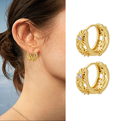Golden 1 Pair Brass Micro Pave Clear Cubic Zirconia Hoop Earrings, Golden, 16x18x6mm