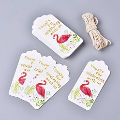Flamingo Shape Geschenkanhänger aus Papier, Tags hängen, mit Baumwollkordel, für Hochzeit / Valentinstag / Erntedank, Rechteck, Flamingo-Muster, 9.5x4.5x0.05 cm, Loch: 5.3 mm, 50 PC / Satz