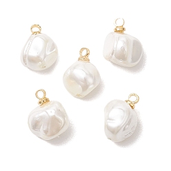 Белый Подвески из ракушек и жемчужных самородков, с латунной поручительств, золотые, белые, 11~12.5x9~9.5x6.5~9 мм, отверстие : 1.6 мм