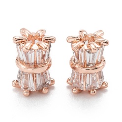 Розовый Позолоченный Латунные микропаве из прозрачного кубического циркония, с эмалью и кольцом для прыжков, долговечный, барабанщиков, Настоящее розовое золото покрыто, 8x6x5 мм, отверстие : 1.2 мм