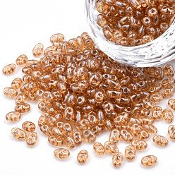 Peru Transparent Czech Glass Seed Beads, Colours Luster, 2-Hole, Oval, Peru, 5x3.5x2.5mm, Hole: 0.9mm, about 500g/bag