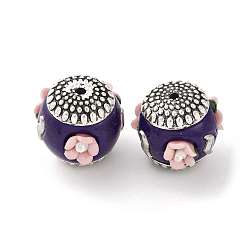 Фиолетовый Круглые бусины из смолы ручной работы из Индонезии, со сплавочной фурнитурой, круглая с цветком, фиолетовые, 19.5x20x19 мм, отверстие : 2 мм