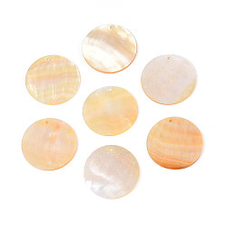 Персиковый Слойка Подвески из натуральной желтой оболочки, Дисковые подвески, розовые, 29.5~30x1~3 мм, отверстие : 1.6 мм