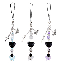 (52) Непрозрачная лаванда Подвески из акрила и сплава и латунные бусины для мобильных устройств, украшение мобильных аксессуаров из полиэстера, летучая мышь и крест и бабочка, разноцветные, 16.3~16.5 см, 3 цвет, 1 шт / цвет, 3 шт / комплект