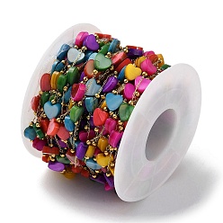 Разноцветный Ионное покрытие (IP) настоящее 18k позолоченное 316 цепочки из нержавеющей стали для скрепок, с сердечком из натуральной белой ракушки из бисера, с катушкой, пайки, красочный, 6x6.5x3 мм