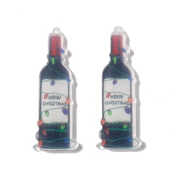 Black Translucent Acrylic Big Pendants, Wine Bottle Charms, Black, 50x18x2.5mm, Hole: 1.5mm