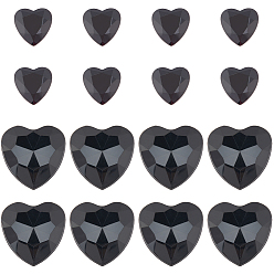 Черный 200шт 2 стиль акриловые стразы кабошоны, плоская задняя и задняя, граненые, сердце, чёрные, 15~25x14.5~24x2~4 мм, 100 шт / стиль
