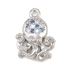 Платина Латунные микро проложить кубического циркония подвески, прелести осьминога, платина, 15.5x12x3 мм, отверстие : 1.2 мм