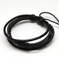 Black Trendy Unisex Casual Style Multi-Strand Wax and Leather Cord Bracelets, Black, 64mm