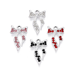 (52) Непрозрачная лаванда Подвески из сплава и страза, бантом, платина, разноцветные, 23x14x3 мм, отверстие : 1.8 мм