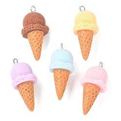 (52) Непрозрачная лаванда Непрозрачные подвески смолы, мороженое, с платиновыми тоновыми железными петлями, разноцветные, 38.5x16x17 мм, отверстие : 2x3 мм