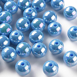 Deep Sky Blue Opaque Acrylic Beads, AB Color Plated, Round, Deep Sky Blue, 12x11mm, Hole: 2.5mm, about 566pcs/500g