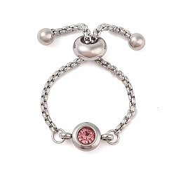 Нержавеющая Сталь Цвет 304 регулируемое кольцо-слайдер из нержавеющей стали с камнями по месяцу рождения и стразами, цепочка-коробка кольцо для унисекс, цвет нержавеющей стали, внутренний диаметр: 15~30 мм