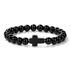 Glass Стеклянные круглые бусины растянуть браслеты, крестик для женщин, 7.48 дюйм (19 см)