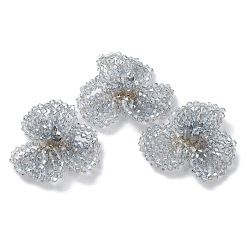 Светлый Стально-синий Кабошоны из стеклянных бусин, кассетные шарики, с перфорированными дисками из позолоченной латуни, цветок, светло-стальной синий, 14x40x34 мм