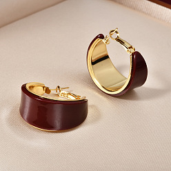 Коричневый Серьги-кольца из латуни и акрила, c-образный, золотые, коричневые, 33x17 мм