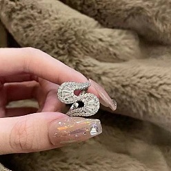 Платина Латунные кольца из манжеты с прозрачным цирконием, Письмо с, платина, внутренний диаметр: регулируемый