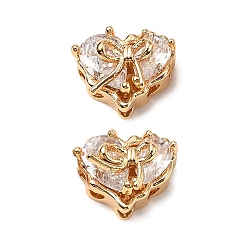 Прозрачный Латунные микро проложить кубического циркония бусы, без кадмия, без никеля и без свинца, сердце с бантом, реальный 18 k позолоченный, прозрачные, 9.5x12x8 мм, отверстие : 1 мм