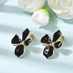 Золотой День святого Валентина 304 серьги-гвоздики из нержавеющей стали с эмалью, цветок, золотые, 29x26.5 мм