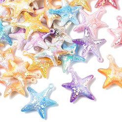 Mixed Color UV Plating Opaque Acrylic Big Pendants, Starfish Charms, Mixed Color, 58x48x13mm, Hole: 3.5mm