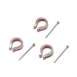 Розовое Золото 925 шкентель стерлингового серебра поручительств, с печатью s925, розовое золото , 10x8x2.5 мм, штифты : 15.5x0.4 мм