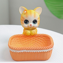 Оранжевый Фигурки кошек из смолы, Хранение ключей для входных ювелирных изделий для украшения домашнего рабочего стола, оранжевые, 130x130x130 мм