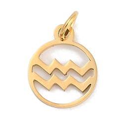 Водолей Ионное покрытие (ip) 304 брелоки из нержавеющей стали, с целью перехода в кольце, лазерная резка, реальный 18 k позолоченный, кольцо с подвеской в виде созвездия, Водолей, 13.5x11x1 мм, отверстие : 3 мм