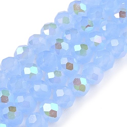 Светло-Синий Стеклянные бусины с гальваническим покрытием , имитация нефрита, с половиным покрытием, с покрытием цвета радуги, граненые, рондель, голубой, 6x5 мм, отверстие : 1 мм, около 80~85 шт / нитка, 38~40 см