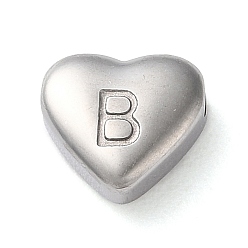 Letter B 201 Stainless Steel Beads, Stainless Steel Color, Heart, Letter B, 7x8x3.5mm, Hole: 1.5mm