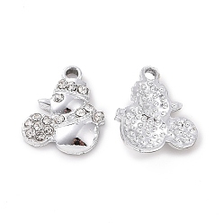 Platinum Alloy Crystal Rhinestone Pendants, Duck Charms, Platinum, 15.5x13x3mm, Hole: 1.5mm