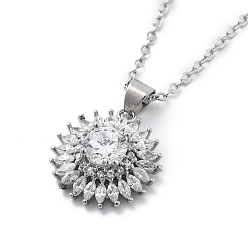 Платина Латунный прозрачный кубический цирконий цветок подвеска ожерелье, платина, 15.94 дюйм (40.5 см)