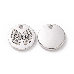 Platin Farbe Legierungscharme, mit Strass-Kristall, flach rund mit Bowknot, Platin Farbe, 10x2 mm, Bohrung: 1 mm