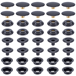 Black 1Bag Brass Snap Buttons, Garment Buttons, Flat Round, Black, 15x6mm