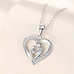 Платина Ожерелья из сплава кристаллов горного хрусталя в форме сердца с подвеской для матери и ребенка на день матери, платина, 17.72 дюйм (45 см)