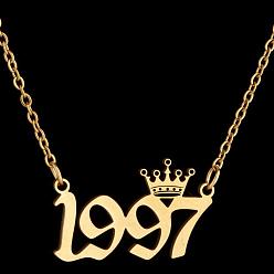 Number Год рождения короны 201 ожерелья из нержавеющей стали для женщин, золотые, число 1997, 17.72 дюйм (45 см)