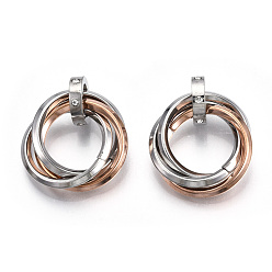 Rose Gold & Stainless Steel Color Ion Plating(IP) 201 Stainless Steel Interlocking Ring Pendants, with Crystal Rhinestone, Rose Gold & Stainless Steel Color, 27mm