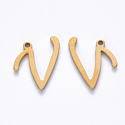 Letter V PVD Vacuum Plating 201 Stainless Steel Charms, Laser Cut, Real 18K Gold Plated, Letter.V, 11x12x1mm, Hole: 1mm
