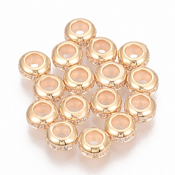 Echt 18 k vergoldet Messing Zirkonia Perlen, mit Gummi, Rondell, Nickel frei, echt 18 k vergoldet, 6x3 mm, Gummiloch: 1 mm