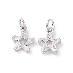 Platinum Star Brass Micro Pave Clear Cubic Zirconia Charms, with Jump Rings, Cadmium Free & Nickel Free & Lead Free, Platinum, 10.5x8.5x2mm, Hole: 3mm