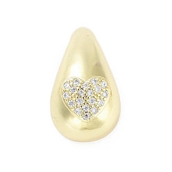Сердце Покрытие стойки латунь микропаве прозрачные подвески из кубического циркония, долговечный, без свинца и без кадмия, слеза, сердце, 29x16.5x11 мм, отверстие : 3 мм