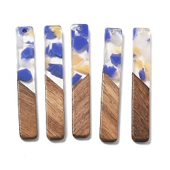 Озёрно--синий Подвески из смолы и ореха, прямоугольные, Плут синий, 51.5x7.5x2.5 мм, отверстие : 1.8 мм